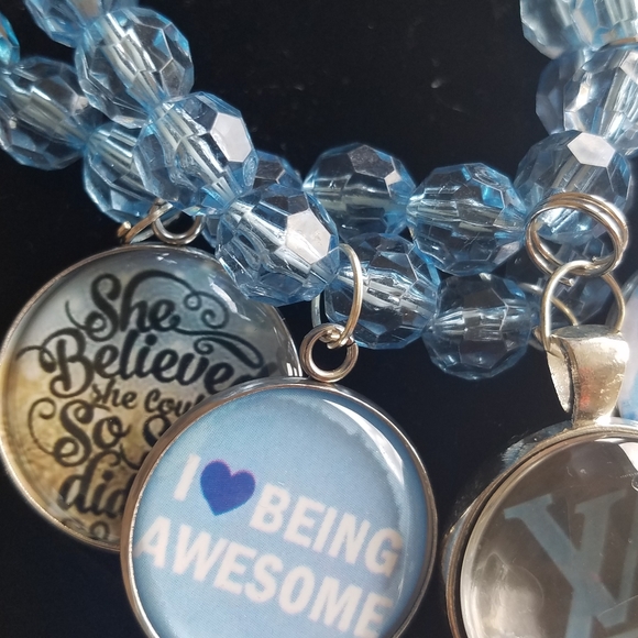 Cool blue mist beaded charm bracelet set - Picture 2 of 7